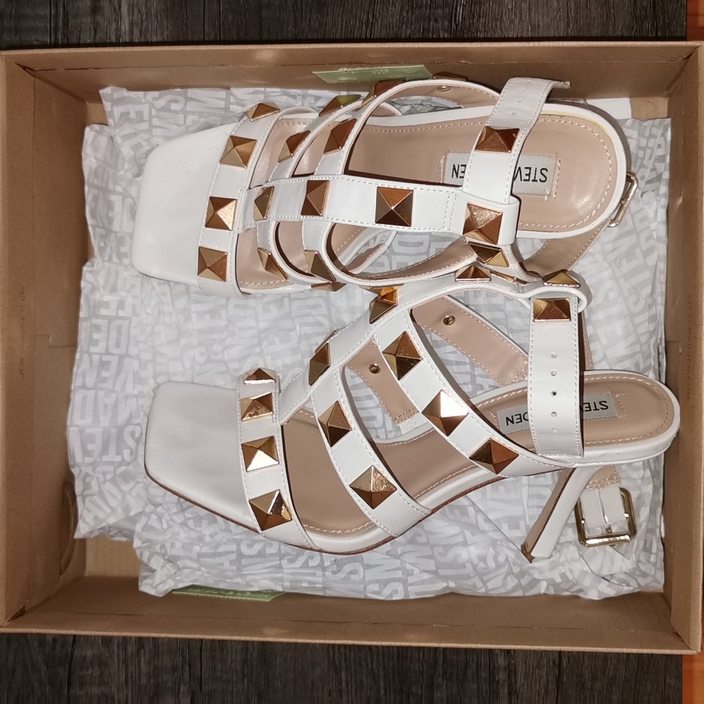 Steve Madden White and Gold Heeled Sandals